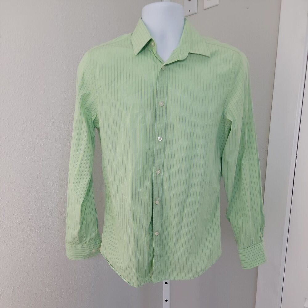 Express Button Up Modern Fit Shirt ~ S ~ Long Sleeve ~ Green ~ Striped